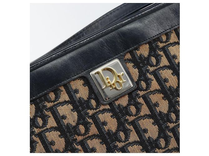 Borsa a Spalla in Tela Trotter Christian Dior Blu Navy Oro Auth 153348 D'oro - vista 17