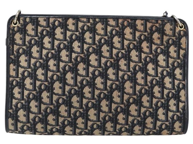 Borsa a Spalla in Tela Trotter Christian Dior Blu Navy Oro Auth 153348 D'oro - vista 2