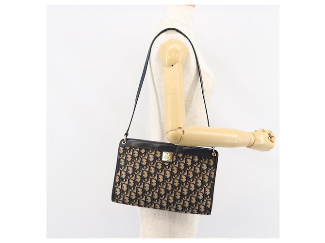 Borsa a Spalla in Tela Trotter Christian Dior Blu Navy Oro Auth 153348 D'oro - vista 20