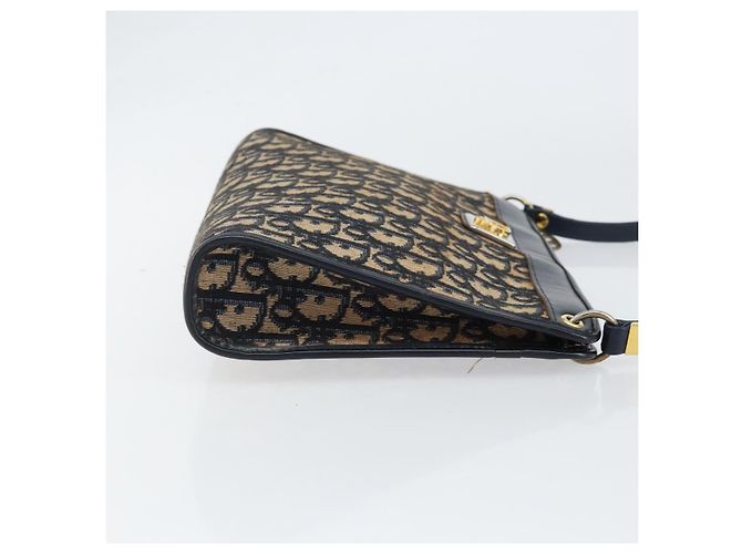 Borsa a Spalla in Tela Trotter Christian Dior Blu Navy Oro Auth 153348 D'oro - vista 3