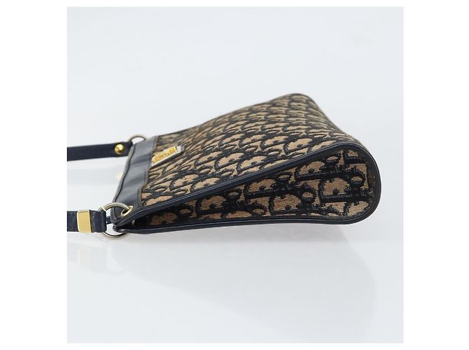 Borsa a Spalla in Tela Trotter Christian Dior Blu Navy Oro Auth 153348 D'oro - vista 4