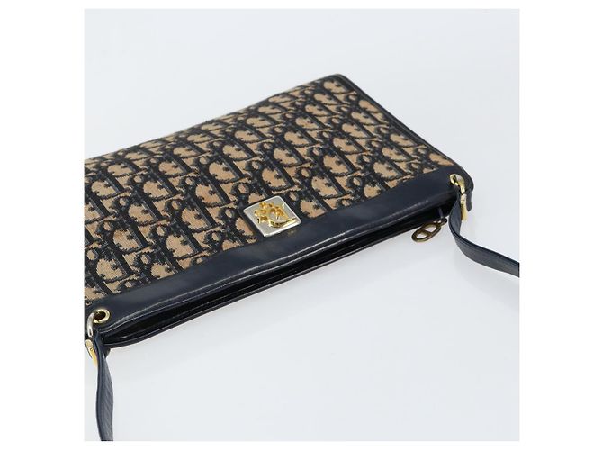 Borsa a Spalla in Tela Trotter Christian Dior Blu Navy Oro Auth 153348 D'oro - vista 6
