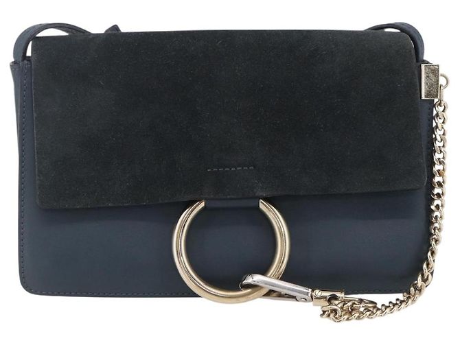 Chloé Borsa a Spalla Chloe Fay in Pelle Scamosciata Blu Oro Auth BA8055 D'oro - vista 13