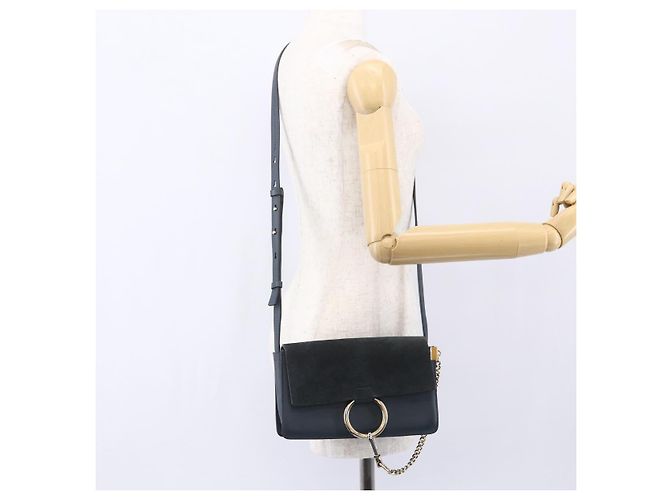 Chloé Borsa a Spalla Chloe Fay in Pelle Scamosciata Blu Oro Auth BA8055 D'oro - vista 22