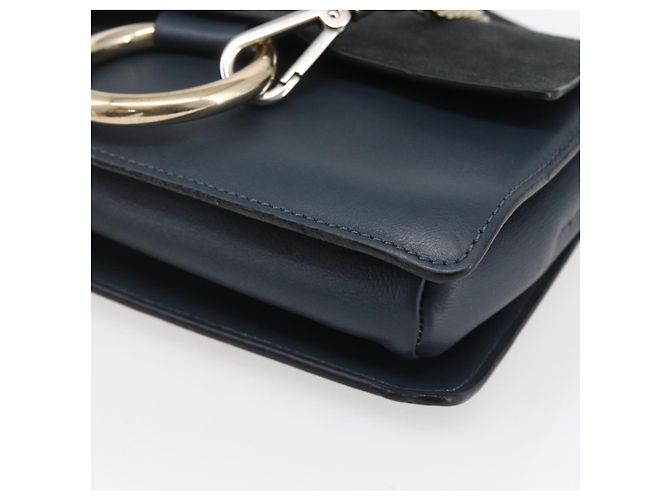 Chloé Borsa a Spalla Chloe Fay in Pelle Scamosciata Blu Oro Auth BA8055 D'oro - vista 9