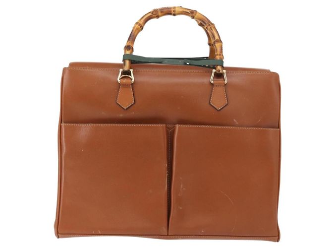 Borsa a mano in pelle GUCCI Bamboo 2 in 1 Marrone Oro 002 2855 03222 0 Auth 150280 - vista 13