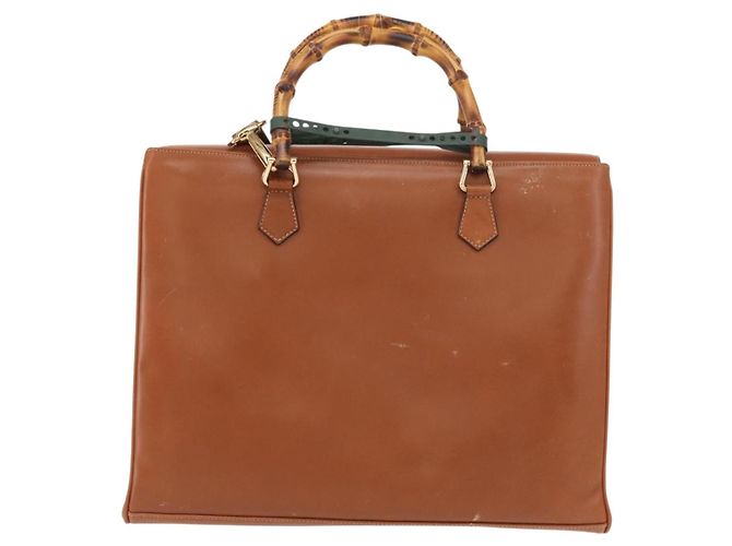 Borsa a mano in pelle GUCCI Bamboo 2 in 1 Marrone Oro 002 2855 03222 0 Auth 150280 - vista 2