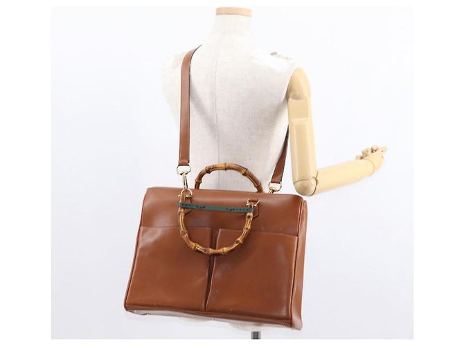 Borsa a mano in pelle GUCCI Bamboo 2 in 1 Marrone Oro 002 2855 03222 0 Auth 150280 - vista 26
