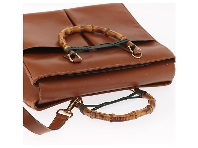 Borsa a mano in pelle GUCCI Bamboo 2 in 1 Marrone Oro 002 2855 03222 0 Auth 150280 - vista 6