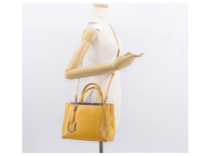 FENDI 2 JOURS Handtasche aus Leder 2-in-1 Gelb Silber Authentisch am9630 - Ansicht 24