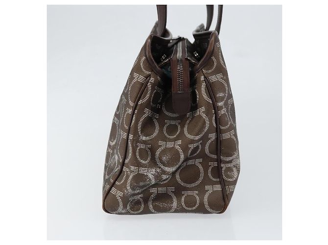 Borsa a Spalla Gancini in Pelle Marrone Argento Auth BA7992 di Salvatore Ferragamo - vista 3