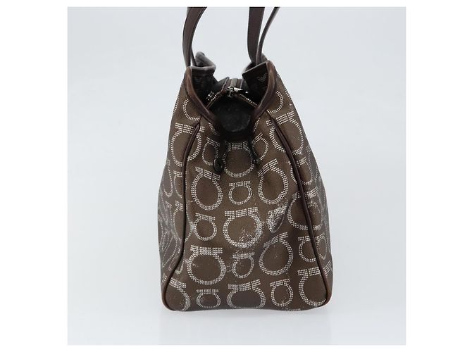 Borsa a Spalla Gancini in Pelle Marrone Argento Auth BA7992 di Salvatore Ferragamo - vista 4