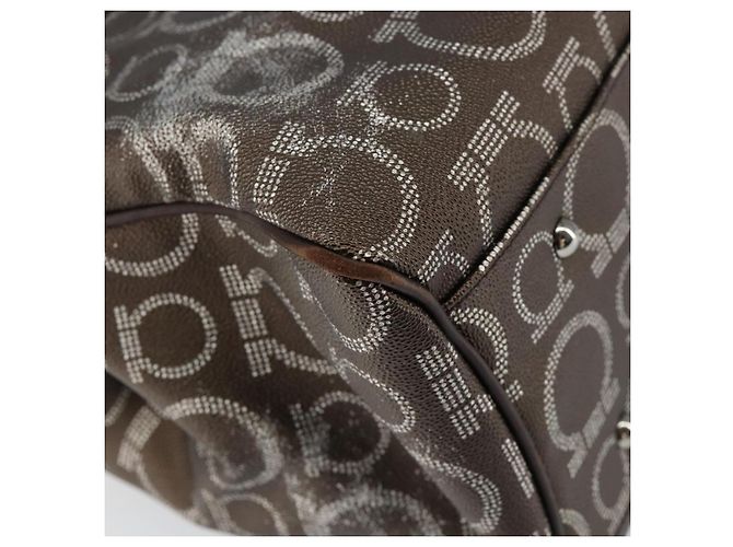 Borsa a Spalla Gancini in Pelle Marrone Argento Auth BA7992 di Salvatore Ferragamo - vista 8