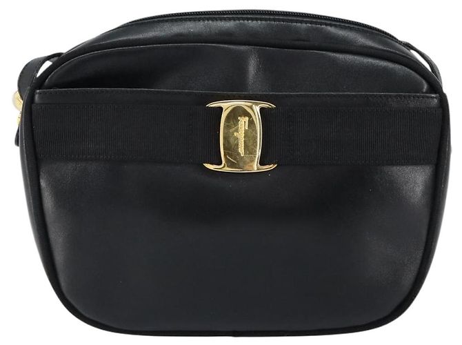 Borsa a Spalla Vala in Pelle Nera e Oro Salvatore Ferragamo Auth BA7671 Nero D'oro - vista 13