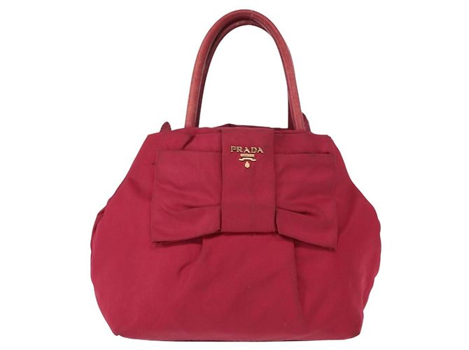 Ribbon Borsa a mano in nylon PRADA con nastro 2 in 1 Rosso Oro Auth 151316 D'oro - vista 13