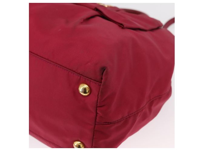 Ribbon Borsa a mano in nylon PRADA con nastro 2 in 1 Rosso Oro Auth 151316 D'oro - vista 16