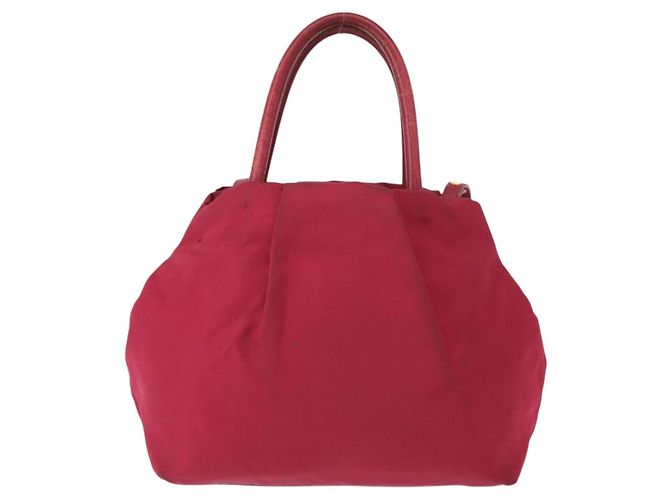 Ribbon Borsa a mano in nylon PRADA con nastro 2 in 1 Rosso Oro Auth 151316 D'oro - vista 2