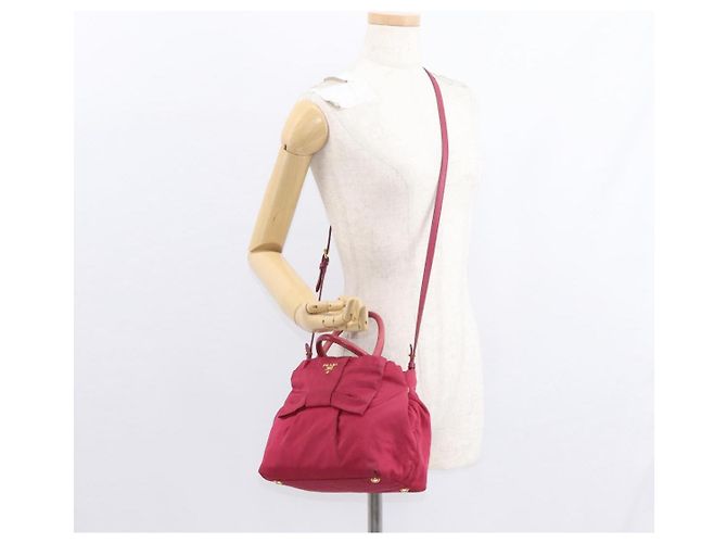 Ribbon Borsa a mano in nylon PRADA con nastro 2 in 1 Rosso Oro Auth 151316 D'oro - vista 24