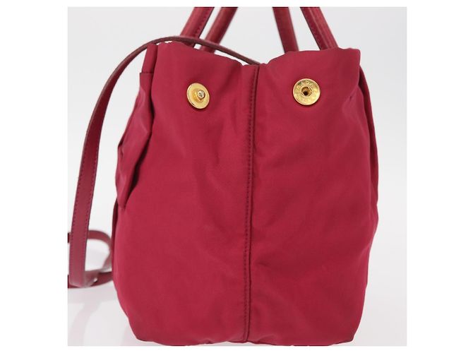 Ribbon Borsa a mano in nylon PRADA con nastro 2 in 1 Rosso Oro Auth 151316 D'oro - vista 3