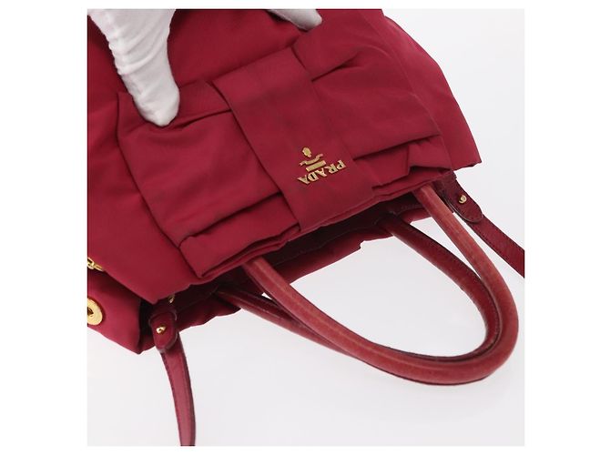 Ribbon Borsa a mano in nylon PRADA con nastro 2 in 1 Rosso Oro Auth 151316 D'oro - vista 6