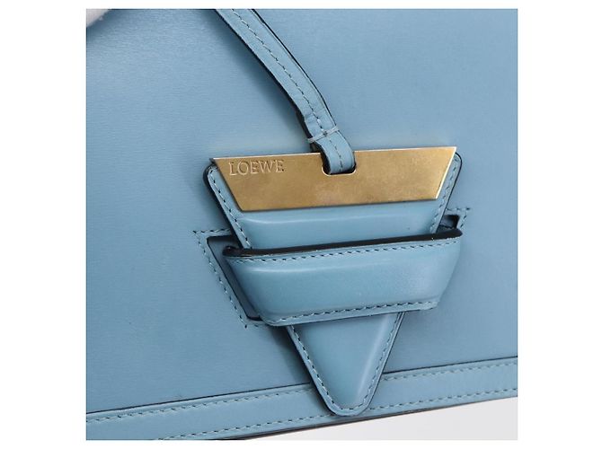 Borsa a Spalla LOEWE Barcelona in Pelle Blu Oro Auth BA7692 D'oro - vista 17