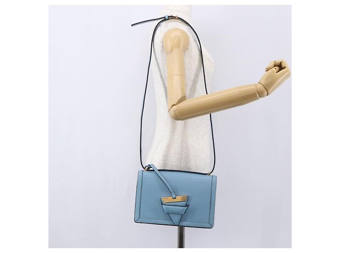 Borsa a Spalla LOEWE Barcelona in Pelle Blu Oro Auth BA7692 D'oro - vista 24