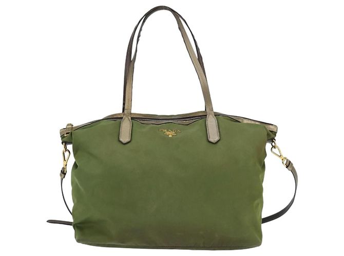 Borsa Tote PRADA in nylon khaki oro Auth bs30152 D'oro Cachi - vista 13