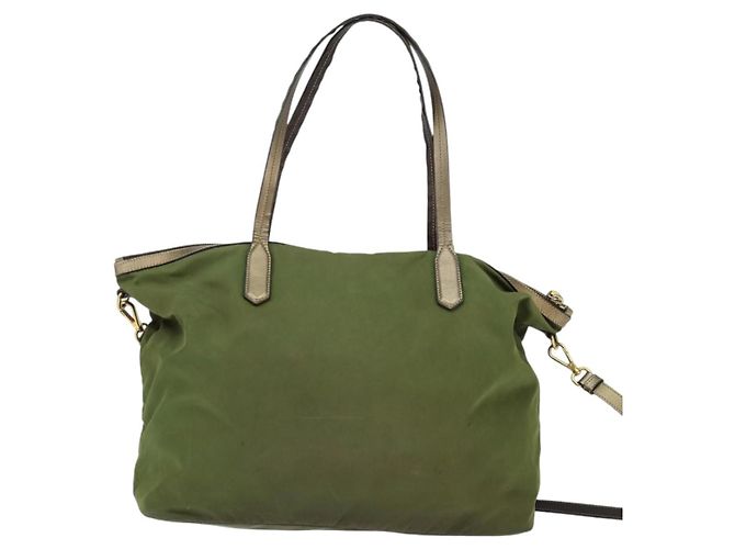 Borsa Tote PRADA in nylon khaki oro Auth bs30152 D'oro Cachi - vista 2