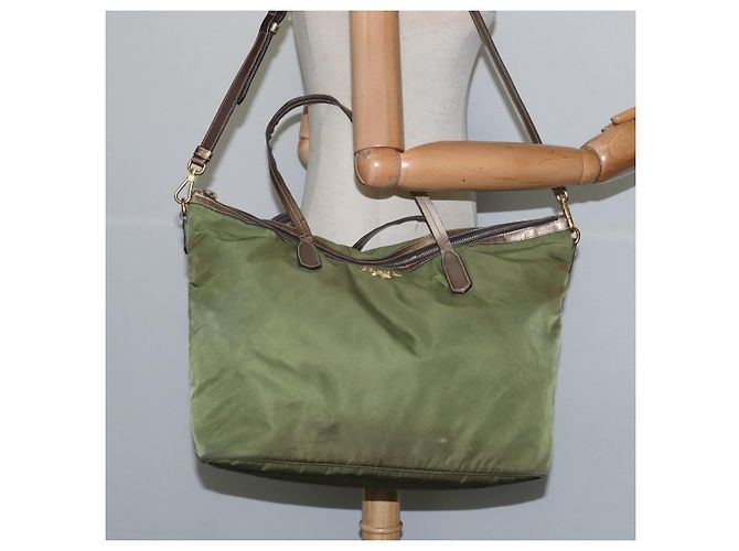 Borsa Tote PRADA in nylon khaki oro Auth bs30152 D'oro Cachi - vista 23