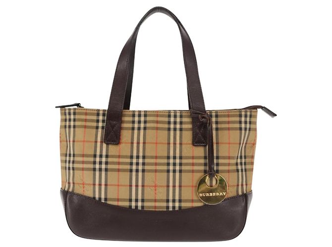Sac fourre-tout en toile Nova Check Burberry Beige Or Auth 147419 Doré - vue 13