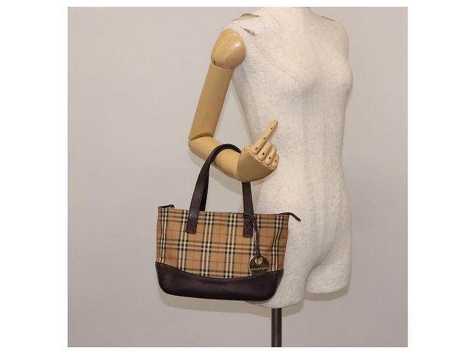 Sac fourre-tout en toile Nova Check Burberry Beige Or Auth 147419 Doré - vue 21