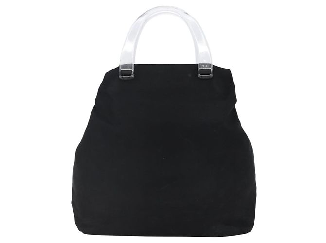 PRADA Borsa a mano in nylon plastico Nero Argento Auth 146727 - vista 13