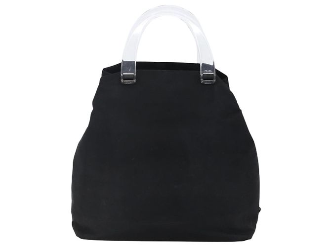 PRADA Borsa a mano in nylon plastico Nero Argento Auth 146727 - vista 2