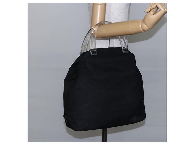 PRADA Borsa a mano in nylon plastico Nero Argento Auth 146727 - vista 24