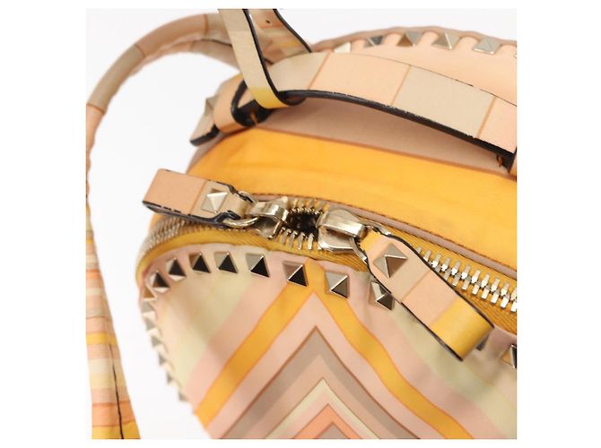 Zaino Valentino Studs in nylon e pelle beige arancione Auth BA6887 - vista 10