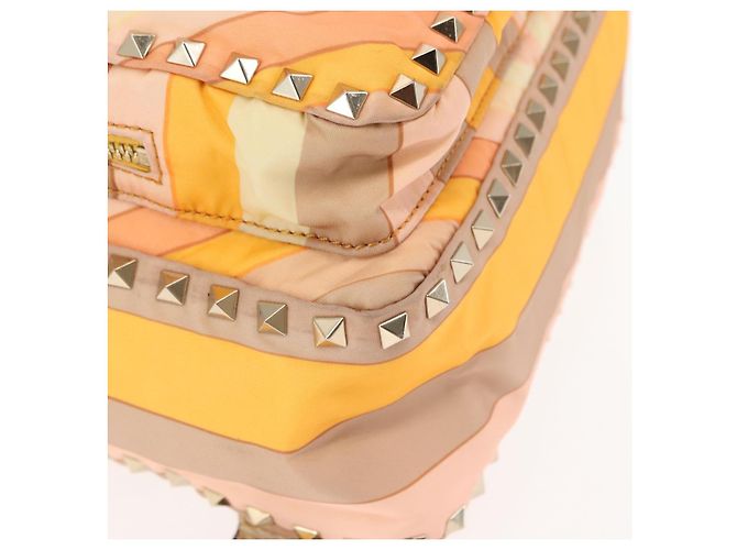 Zaino Valentino Studs in nylon e pelle beige arancione Auth BA6887 - vista 15