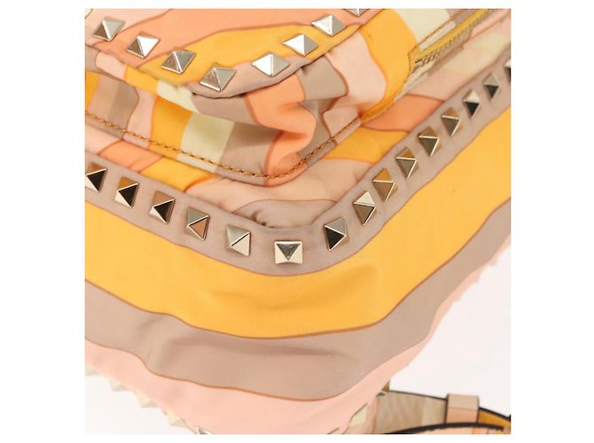 Zaino Valentino Studs in nylon e pelle beige arancione Auth BA6887 - vista 16