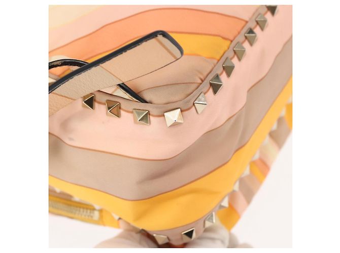 Zaino Valentino Studs in nylon e pelle beige arancione Auth BA6887 - vista 17