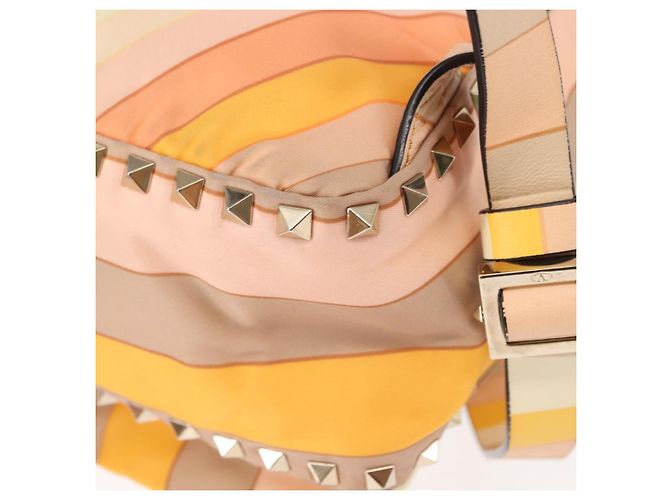 Zaino Valentino Studs in nylon e pelle beige arancione Auth BA6887 - vista 18