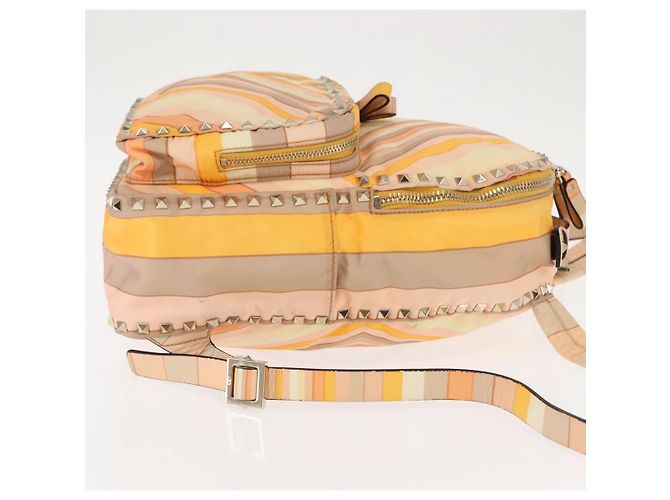 Zaino Valentino Studs in nylon e pelle beige arancione Auth BA6887 - vista 3