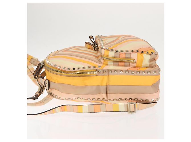 Zaino Valentino Studs in nylon e pelle beige arancione Auth BA6887 - vista 4