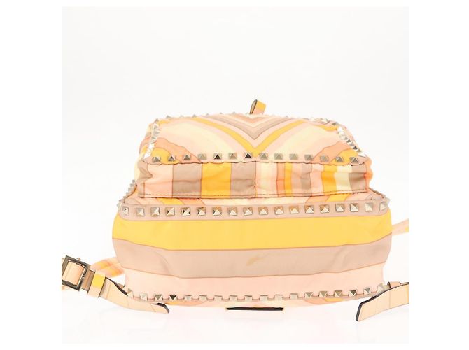Zaino Valentino Studs in nylon e pelle beige arancione Auth BA6887 - vista 5