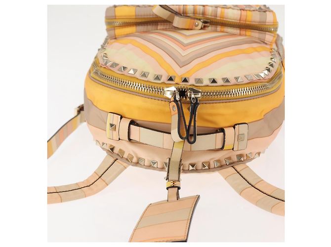 Zaino Valentino Studs in nylon e pelle beige arancione Auth BA6887 - vista 6
