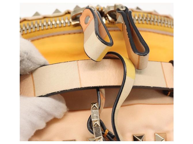 Zaino Valentino Studs in nylon e pelle beige arancione Auth BA6887 - vista 7