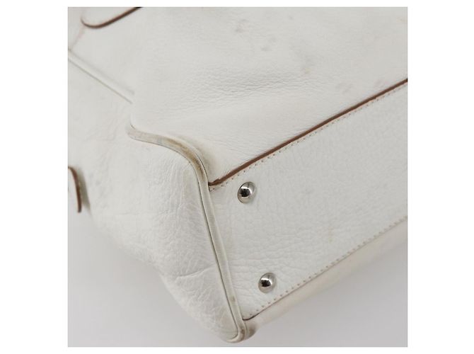 Borsa Tote Gancini Marissa in pelle bianca e argento di Salvatore Ferragamo Auth bs30082 - vista 14
