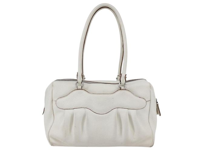 Borsa Tote Gancini Marissa in pelle bianca e argento di Salvatore Ferragamo Auth bs30082 - vista 2