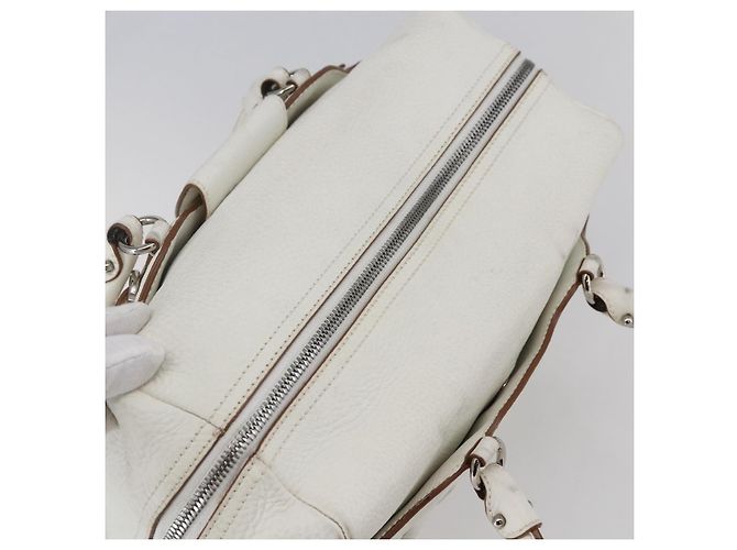 Borsa Tote Gancini Marissa in pelle bianca e argento di Salvatore Ferragamo Auth bs30082 - vista 6