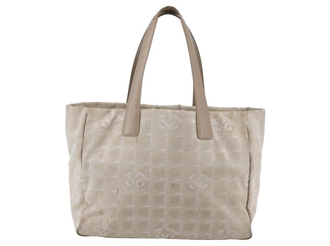 CHANEL Nuova Borsa Tote da Viaggio Nylon Beige Oro CC Auth ti3466 D'oro - vista 13