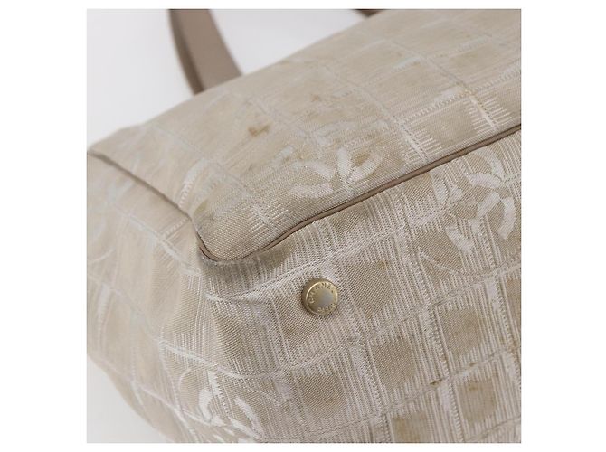 CHANEL Nuova Borsa Tote da Viaggio Nylon Beige Oro CC Auth ti3466 D'oro - vista 14