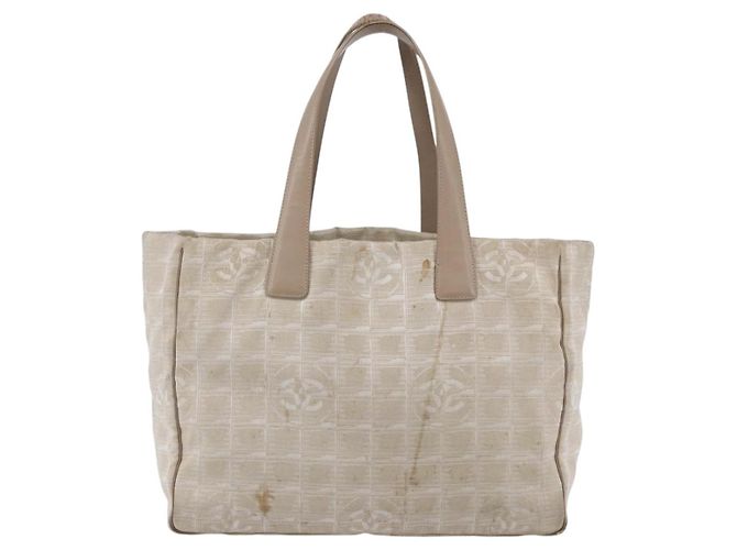 CHANEL Nuova Borsa Tote da Viaggio Nylon Beige Oro CC Auth ti3466 D'oro - vista 2